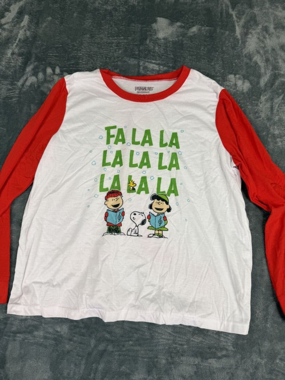 Peanuts Snoopy Womens White Red Christmas Fa La La Raglan Long Sleeve Tee XXL
